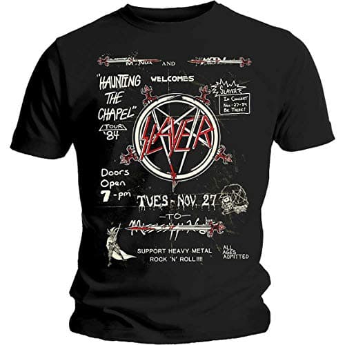 Image of Slayer Men's Haunting 84 Flier Regular Fit Crew Neck Short Sleeve T - Shirt, Black (Black Black), XX-Large (Manufacturer Size:XX-Large)
