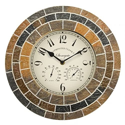 Image of Smart Garden 14in Stonegate Mosaic Clock And Thermometer Suitable For Indoor & Outdoor Use