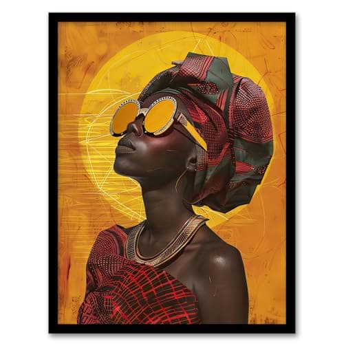 Image of Artery8 Woman in Traditional African Dress Sun Painting Living Room Artwork Framed Wall Art Print A4