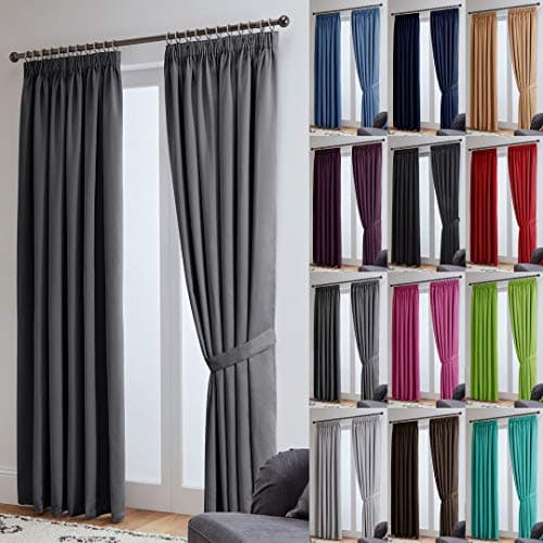 Image of John Aird Blackout Curtains Pencil Pleat with Tie Backs (Grey, W 46" x L 72" (2 Panels) Thermal Energy Saving Curtains for Bedroom & Living Room