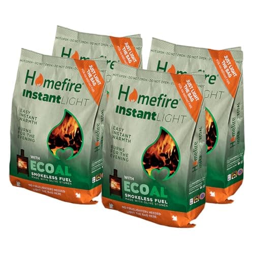 Image of Homefire Instant Light Smokeless Ecoal Bag, for Open Fires and Multi-fuel Stoves, 3 kg (Pack of 4)