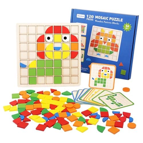 Image of Dr. MUYA® Montessori Toy for 3 4 5 6 Years, Creative Mosaic Puzzle, Wooden Toy, Tangram Puzzles, Kids Puzzle 120PCS, 2D Shapes, Fine Motor Skills Toys, Gift 3–6 Years Children Girl Boy