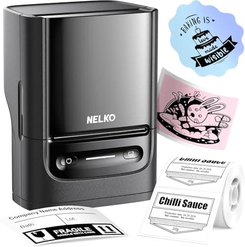 Image of Nelko PM220 Bluetooth Thermal Label Printer, Portable Label Maker Machine for iOS & Android Phone, Label Maker for Clothing, Jewellery, Retail, Address, Barcode, Home, with 1 Roll 40x30mm(Black)