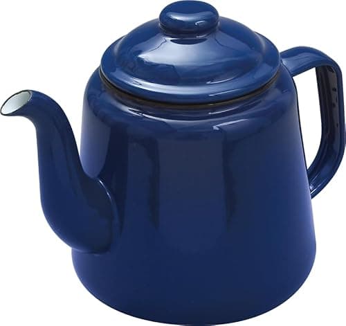 Image of VG® Enamel Teapot with Handle & Lid Traditional Flat Base Suitable for All Hob Types >Induction 1.3 Litre 14cm Campers, Everyday Use Unbreakable Stove Top Kettle Rugged Beautiful Functional Blue