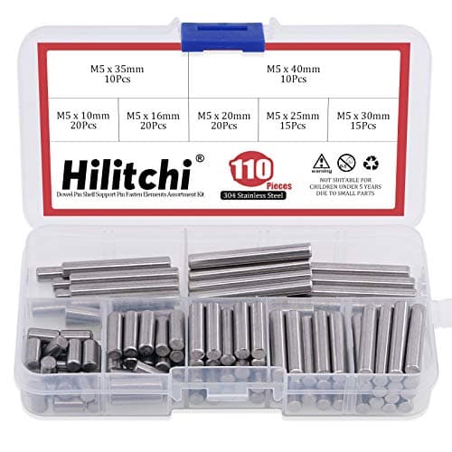 Image of Hilitchi 110 Pieces Dowel Pin Stainless Steel Shelf Support Pin Fasten Elements Assortment Kit - Size Include 5mm x 10mm / 16mm / 20mm / 25mm / 30mm / 35mm / 40mm