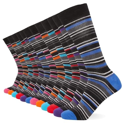Image of FM London Mens (12-pack) Men’s Smart Breathable Socks, Multicolour Stripe, 6-11 UK