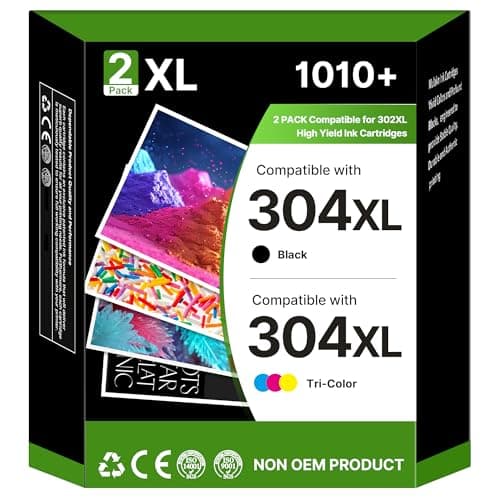 Image of 304XL Ink Cartridges Multipack Replacement for HP 304 XL Black and Color for HP DeskJet 2620 2622 2630 2632 2633 2634 3720 ENVY 5010 5020 5030 5032 5055 AMP 120 131 printers (2-Pack)