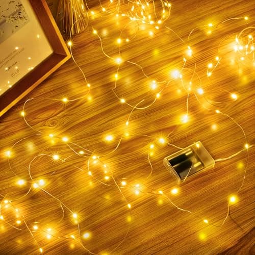 Image of Hopexy 5M 50 LEDs Fairy Lights Battery Operated, Micro Copper Wire Bright Lighting String Light Battery Power for Gift Wrapping, Bottle, Wedding, Party for Indoor and Outdoor Decorations (Warm White)