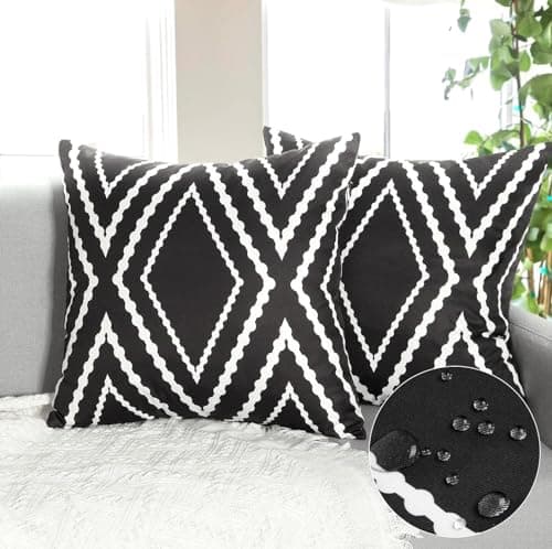 Image of Dremisland Outdoor Waterproof Throw Pillow Covers Set of 2 Black and White Geometric Pillowcases Boho Farmhouse Aztec Cushion Covers Decorative Garden Cushions for Home Bed Patio Couch Sofa