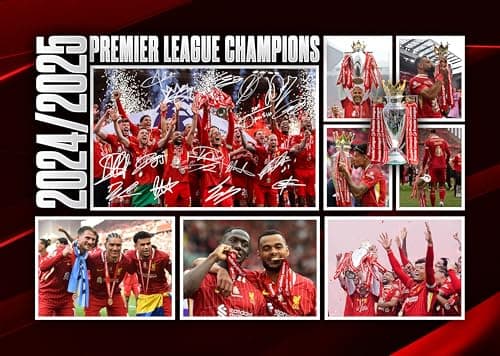 Image of Liverpool 2024/5 Premier League Football Champions Team Multi Signed A4 Montage Autograph Photo Print With Pre Printed Signatures That Would Make A Superb Gift For Any Fan.