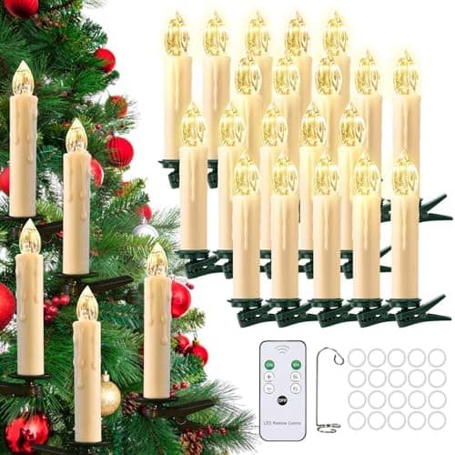Image of cimetech 20-Piece Wireless LED Floating Candles Christmas Tree Lighting Fairy Lights Christmas Tree Warm White Christmas Decoration with Remote Control Timer