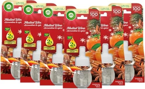 Image of Air Wick Plug in Diffuser Refill, Mulled Wine, Pack 6 x 19ml, Long Lasting Fragrance, Lasts up to 600 Days, Plug in Air freshener