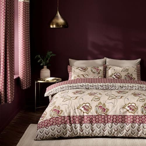 Image of Catherine Lansfield Kashmir Paisley Floral Reversible Double Duvet Cover Set with Pillowcases Natural