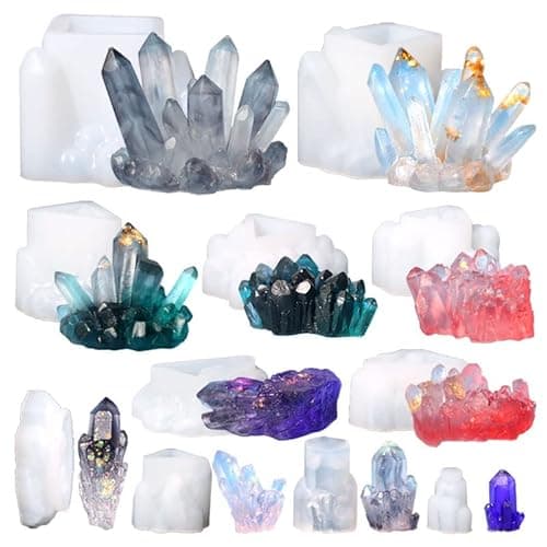 Image of 11PCS Crystal Cluster Molds, Quartz Rock Resin Mould Epoxy Resin Casting Mold for Candles,Gems,Tray Decoration Home Decoration (11pcs)