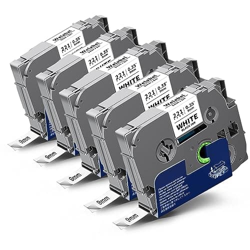 Image of Welabel 5X Compatible for TZe 9mm Label Tape for Brother TZe-221 TZ-221 Tze221 0.35 Laminated Tape for P-Touch PT-H101C PT-H105 PT-P750W PT-H100R PT-D200 PT-E100 PT-H110 PT-H107B PT-P300BT PT-E110