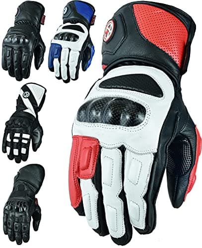Image of Texpeed Motorcycle Mens Leather Gloves Motorbike Moped ATV Biker Riding With Armour Protection Red Short - 2XL