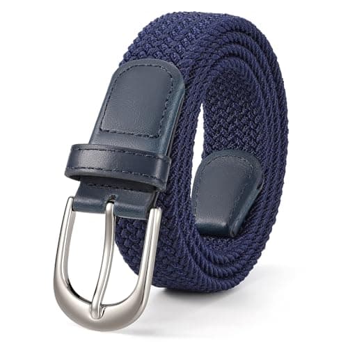 Image of WERFORU Women Braided Elastic Woven Belt with Silver Buckle Stretch Waist Golf Belt for Women Men Jeans
