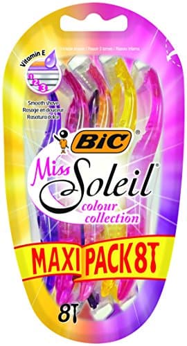Image of BIC Miss Soleil Colour Collection, Triple Blade Razor for Women, Great Grip and Control, With Flower Designed Handles, Pack of 8