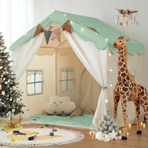 Image of besrey 2-in-1 Kids Play House Tent for Girls & Boys – Indoor Toddler Tent with Lights & Pad, Children Tents for Kids & Toddlers, Large Bed Tents, Princess Playhouse with 2 Doors green