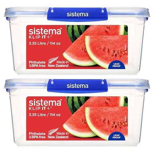Image of Sistema KLIP IT PLUS Food Storage Containers | 3.35 L | 2 Piece Airtight Containers Set | Leak-Proof Seal | Easy Locking Clips | Recyclable with TerraCycle® | BPA-Free
