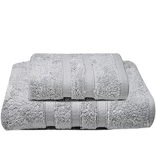 Image of 2 Pack Luxury Bath Towel Set Premium 100% Cotton Zero Twist 600GSM Bathroom Towels Ultra Absorbent & Quick Dry Hotel Quality White | 1 Bath Towels, 1 Hand Towels (Silver Grey, 2)