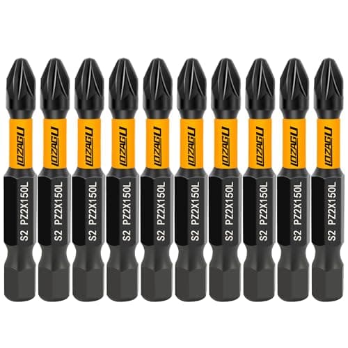Image of LOZAGU 10-Piece PZ2 50mm Bits, Yellow, PZ2 Magnetic Impact Bits Set with Storage Box
