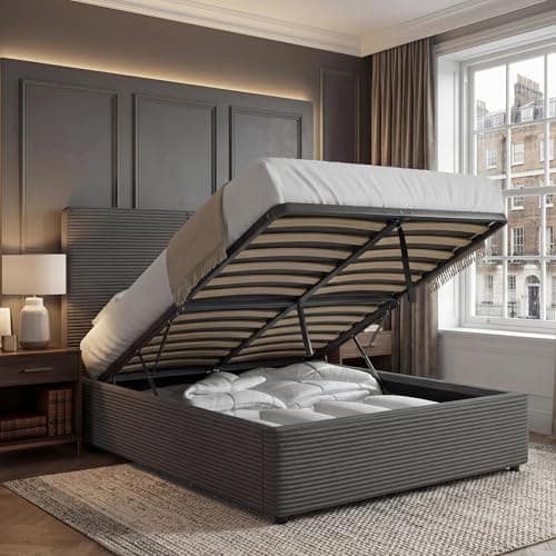 Image of Blisswood King Size Bed Frame, 5ft Ottoman Bed with Storage, Upholstered Velvet Finish, Gas Lift-Up Opening & Strong Wooden Slats, Kingsize Bedframe for Bedroom or Guest Room (150x200cm, No Mattress)