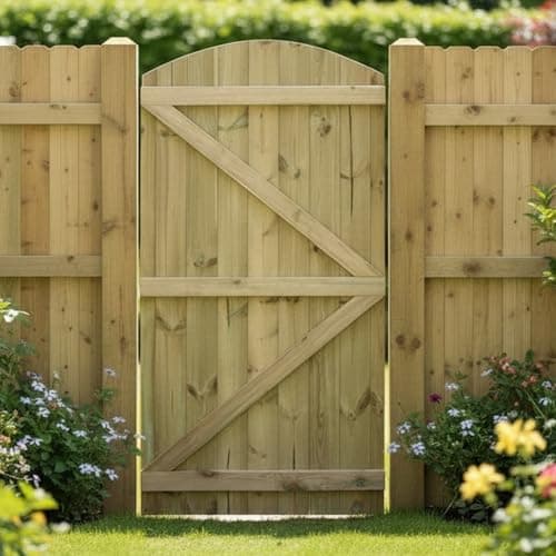Image of Made to Measure 6ft Wooden Garden Gate, Custom T&G Semi-Braced Arch Top Treated Timber Door for Outdoor Pathway Home Access, MAX 180cm High x MAX 75cm Wide