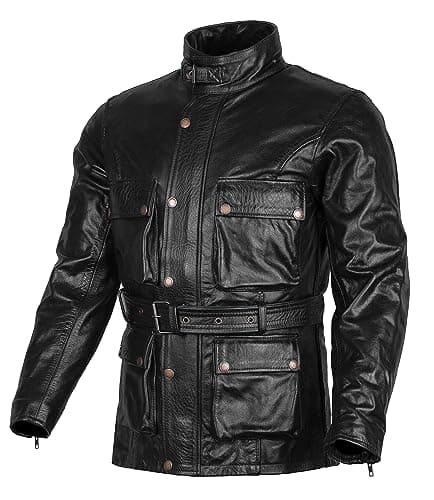Image of Bikers Gear Australia Classic Vintage Style Waxed Trail Blazer Leather Retro Motorcycle Jacket with CE1621-1 5 Piece Removable Armour - Black - 2XL, LJ1122-2XL