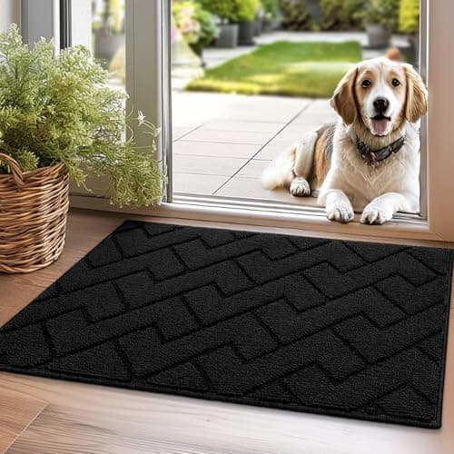 Image of Biscpro Door Mat 50x80cm,DoorMat Indoor Washable,Doormat Indoor Dirt Trapper Non-slip,Absorbent Inside Entrance Rug Mat for Entryway,Patio,Garden,Laundry Room,Pets-Black