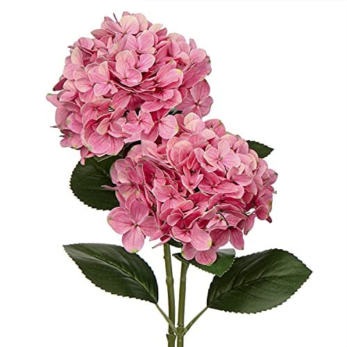 Image of Briful Hydrangea Artificial Flowers Real Touch Hydrangea Flower, 24.8" Tall Fake Flowers with Long Stem Pink Artificial Flower Outdoor, Garden Wedding, Home Decor