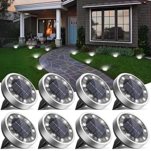 Image of vighep Solar Lights Outdoor Garden, 8 Pack Super Bright Led Solar Ground Lights, IP65 Waterproof Disk Light, Flat Pathway Lighting for Garden Lawn Patio Deck Walkway Landscape-Cold White
