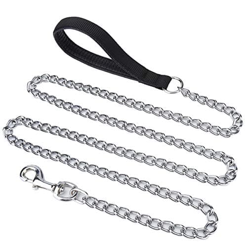 Image of Filhome Metal Dog Leash Chew Proof 4FT-6FT Heavy Duty Sturdy Pet Chain Leash with Padded Handle for Large Medium Dogs 180cm/3mm-Black
