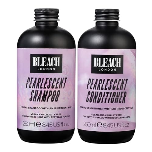 Image of Bleach London Pearlescent Shampoo and Conditioner, Soft Purple Colour Depositing Set, Nourishes Bleached Hair and Removes Brassy Yellow Tones, Helps Build or Maintain Pearly Purple Colour 2 x 250ml