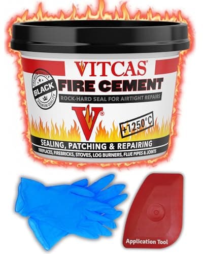 Image of Black Fire Cement for Wood Burning Stove, 500g - 1250°C Heat Resistant, Airtight Seal, Easy Use Repair Kit - Sealing and Patching Fireplaces, Stoves, Flue Pipes, Joints - w/Application Tool & Gloves
