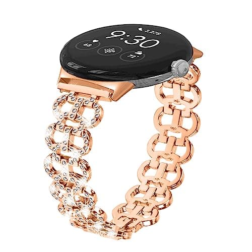 Image of Miimall Bling Strap for Google Pixel Watch 3 41mm/Pixel Watch 2/1, Sparking Glitter Pixel Watch Band for Women Girl, Crystal Diamond Alloy Metal Replacement Wristband for Pixel Watch 2/1-Rose Gold