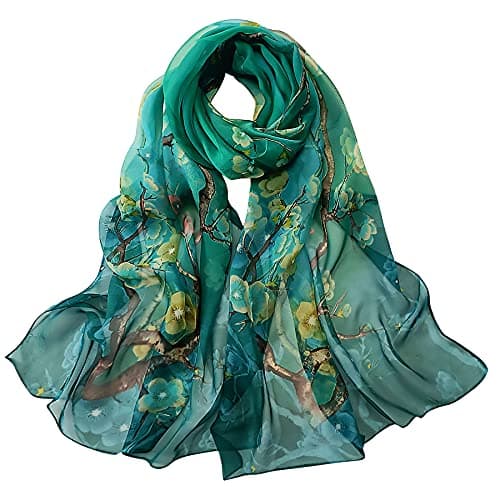 Image of BLURBE Chiffon Scarf Women - Ladies Scarves Lightweight Floral Print Chiffon Scarfs Shawls and Wraps for Womens Spring Autumn