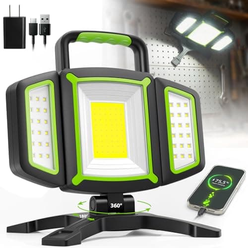 Image of SideKing Rechargeable Work Light 3000LM, Magnetic LED Work Light with 4400mAh Battery, 5 Light Modes, Foldable, Adjustable Portable Light, Work Lights Portable Rechargeable for Car Repair, Garage, DIY