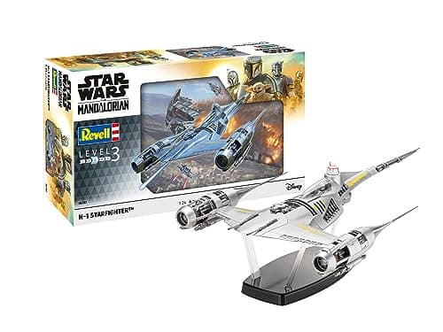 Image of Revell 06787 Star Wars: The Mandalorian N1 Starfighter (Din Djarin) 1:24 Scale Unbuilt/Unpainted Plastic Model Kit with Seated 'Mando' Figure