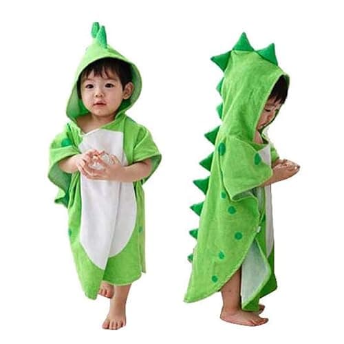 Image of Citridarll Baby Hooded Bathrobe, Toddlers Kids Boy Girl Bath Towel Wrap Dinosaur Pattern Beach Swimming Cover Ups Bathing Suit Poncho,M, 1-4 Years, Green