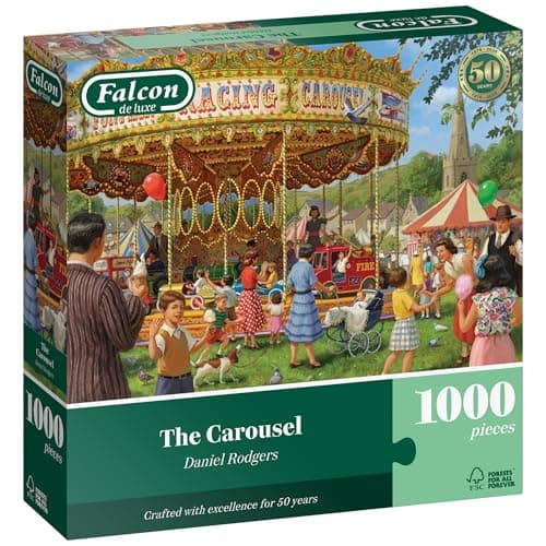 Image of Falcon The Carousel - 1000 Piece Jigsaw Puzzle for Adults - Beautifully Illustrated 1000Pc Adult Jigsaws - Fun Present & Activity for Home, Puzzles for Rainy Days, Christmas & Birthday Gift - Jumbo