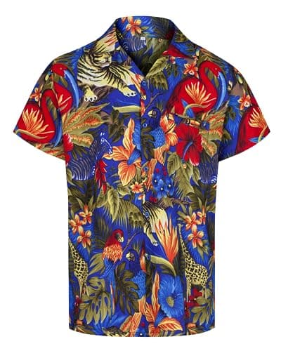 Image of Mens Hawaiian Shirt Short Sleeve STAG Beach Holiday Jungle Animal Fancy Dress Hawaii (XL, Blue)