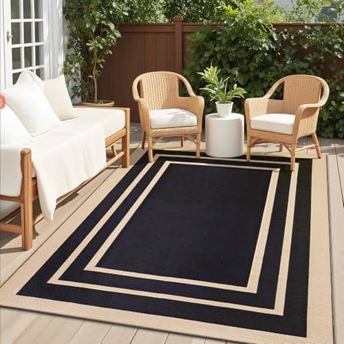 Image of Homaxy Waterproof Outdoor Rug, Anti-slip Reversible UV Resistant Garden Rugs, Easy Cleaning Carpet for Camping, Patio, Beach, Picnic, Backyard - 150 x 240 cm, Black & Beige