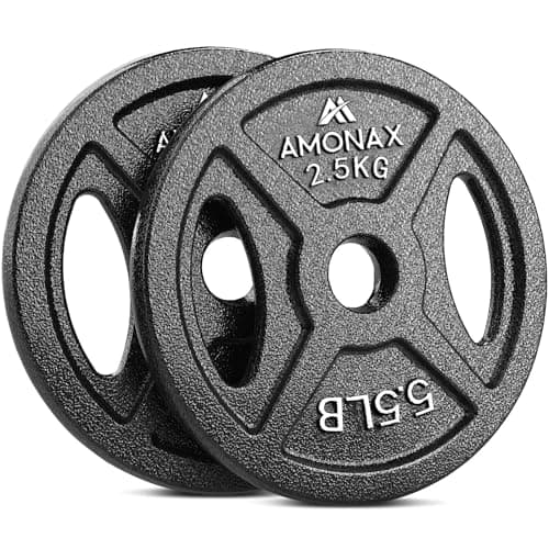 Image of Amonax Cast Iron Weight Plates Set, 2.5kg, 5kg, 10kg Dumbbell Plates for 1" Weight Bars, Metal Barbell Plates for Weight Lifting Hip Thrust, Steel Weight Plates for Home Gym