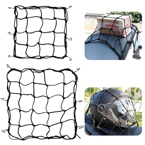 Image of AYUMAL 2-Pack Motorcycle Cargo Net, High-Elasticity Cargo Net with Hooks, 30cm & 40cm Square Can Stretch to 60 & 80cm, Suitable for Helmet, Motorcycle, Bicycle