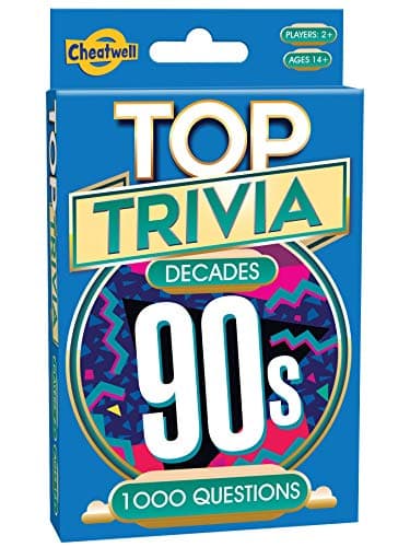 Image of Cheatwell Games Top Trivia 1990's - A Decade of Trivia Travel Pack Card Game - 1000 Quiz Questions - For Ages 14 and up
