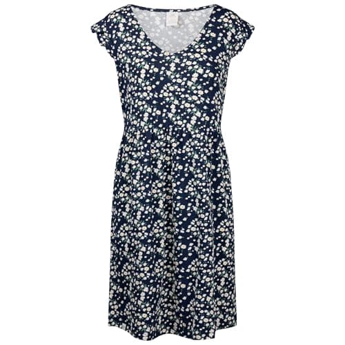 Image of Trespass Womens Casual Printed Jersey Dress Gertha - V Neck with Frill Sleeves, Floral Print Short Length Dress, Ladies Stretch Jersey Dress, Short Sleeve Dresses