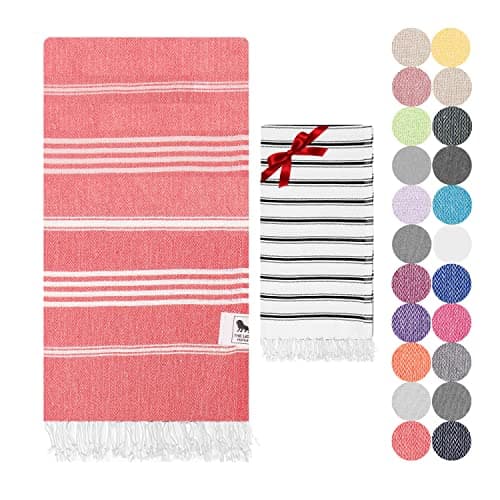 Image of The Lion Textile Turkish Cotton Bath Towel Set 90x180 cm – Lightweight, Quick Dry, Soft Peshtemal Hammam Towel for Beach, Spa, Gym & Travel (Coral)