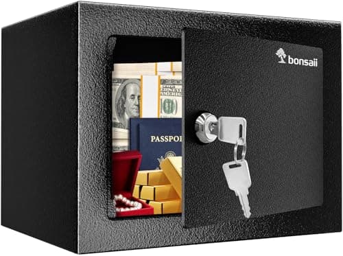 Image of Bonsaii Safe Box with Key, Steel Construction Money 6.6L Small Safe Box for Home, Security for Cash Jewelry, 17x23x17 CM