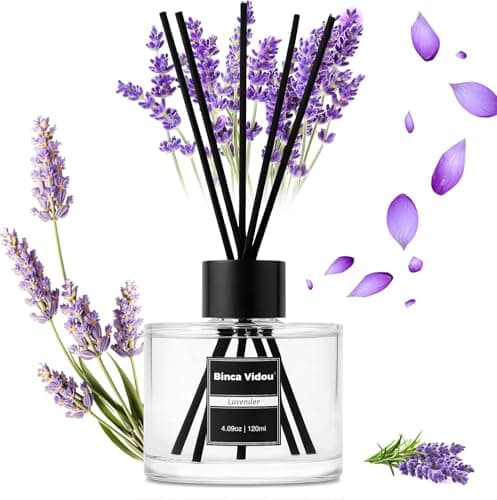 Image of Binca Vidou Reed Diffuser, 120ml Lavender Scented Oil Set, Home Scented Diffuser, 8 Sticks, 50 Days Strong Aroma for Bedroom, Bathroom, Office